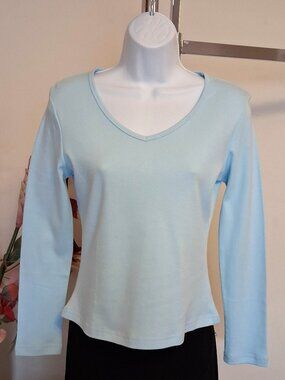 2 for $25 Womens Long Sleeve Stretch V Neck Blue Cotton T Shirt Soft Warm Top 6